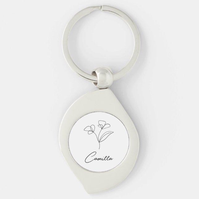Birth Month Flower custom name, Personalized name, Keychain (Front)