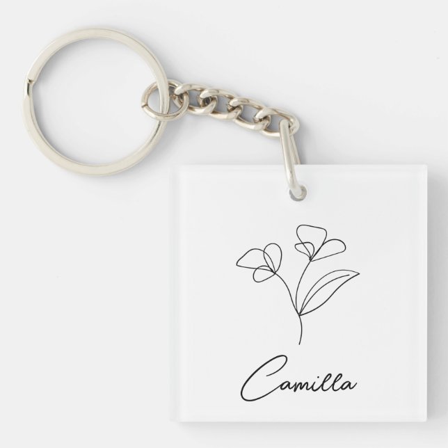 Birth Month Flower custom name, Personalized name, Keychain (Front)