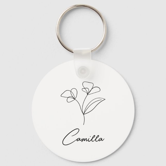 Birth Month Flower custom name, Personalized name, Keychain (Front)