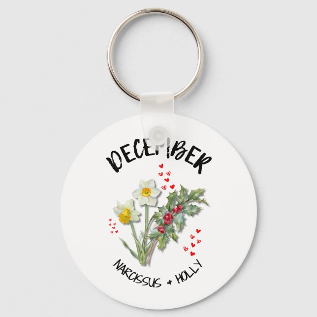 Birth Month Flower DECEMBER Christian Keychain (Front)