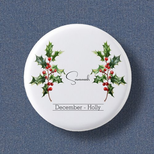 Birth Month Flower December Holly Button