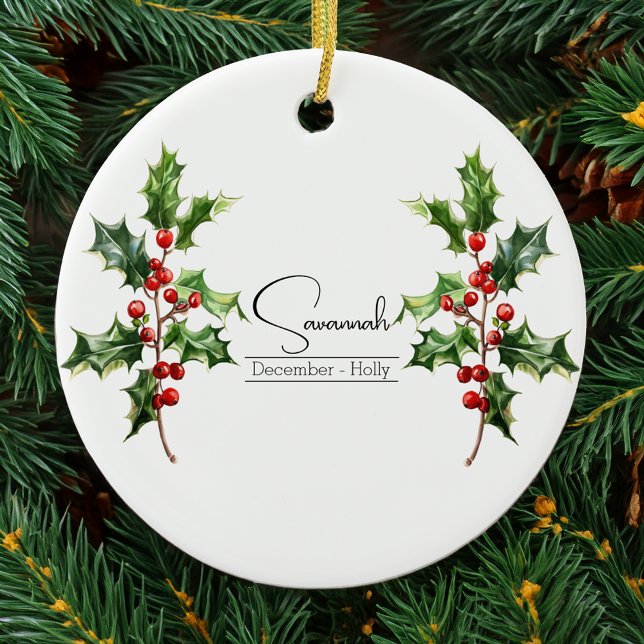 Birth Month Flower December Holly Ceramic Ornament (Creator Uploaded)