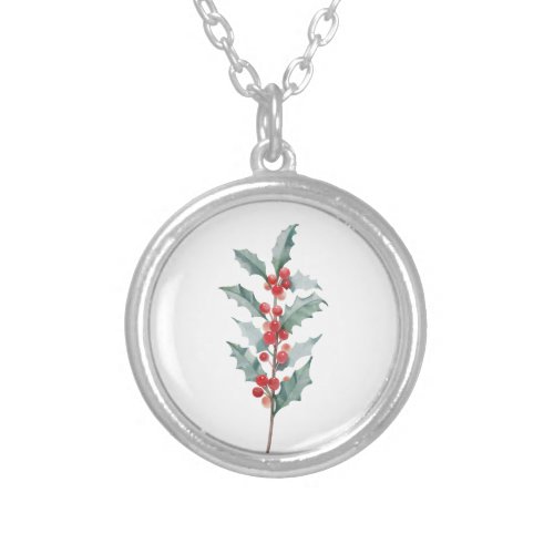 Birth Month Flower December Holly Silver Plated Necklace