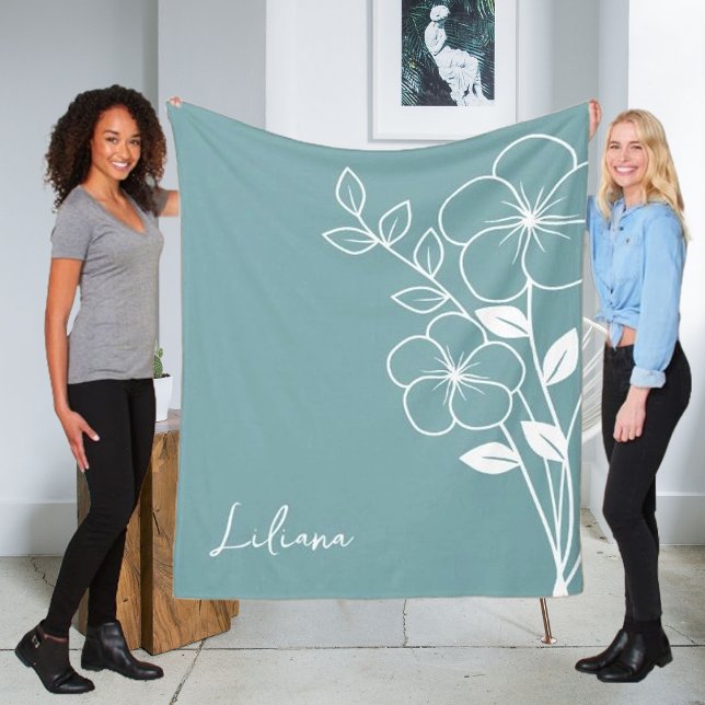 Birth Month Flower, February Blue Script Name  Fleece Blanket (Creator Uploaded)