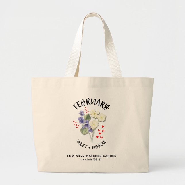 Birth Month Flower FEBRUARY Christian Large Tote Bag (Front)