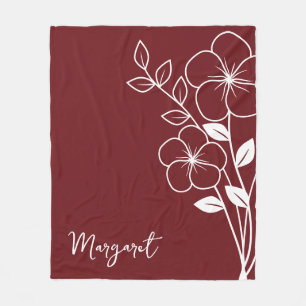 Birth Month Flower, February Maroon Script Name  Fleece Blanket