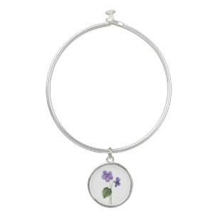 Birth Month Flower February Purple Violet Bangle Bracelet