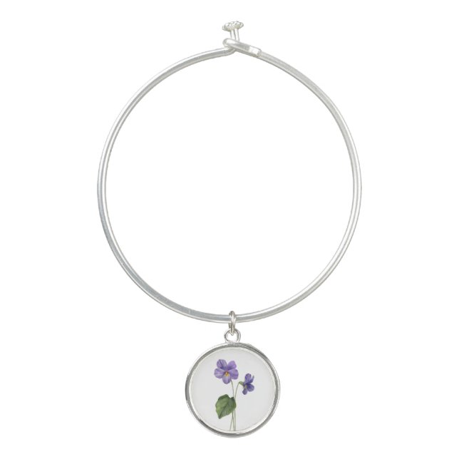 Birth Month Flower February Purple Violet Bangle Bracelet (Front)