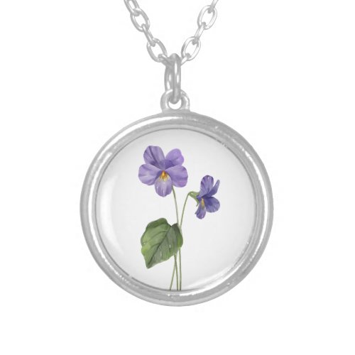 Birth Month Flower February Purple Violet Silver Plated Necklace