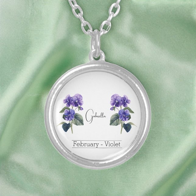 Birth Month Flower February Violet  Silver Plated Necklace (Creator Uploaded)