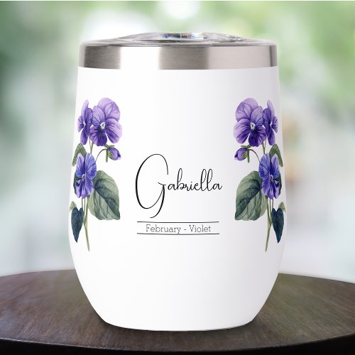 Birth Month Flower February Violet  Thermal Wine Tumbler