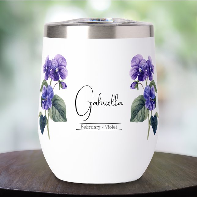 Birth Month Flower February Violet  Thermal Wine Tumbler (Creator Uploaded)
