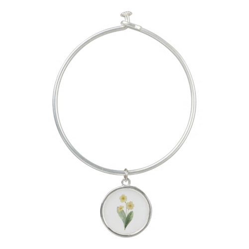 Birth Month Flower February White Yellow Primrose Bangle Bracelet