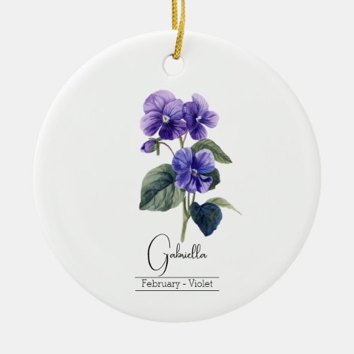 Birth Month Flower Febuary Violet  Ceramic Ornament