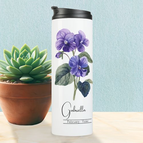 Birth Month Flower Febuary Violet  Thermal Tumbler