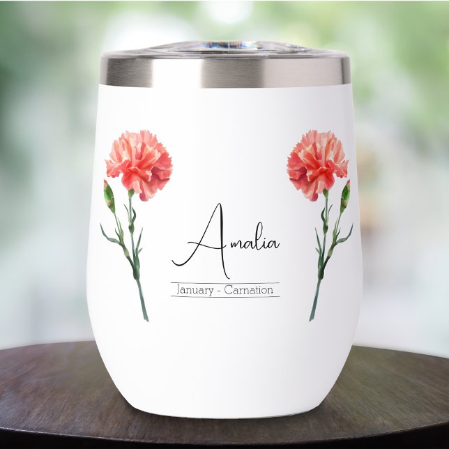 Birth Month Flower January Carnation Wine Tumbler (Creator Uploaded)