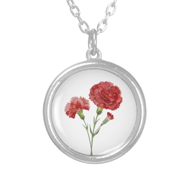 Birth Month Flower January Red Carnation Silver Plated Necklace (Front)