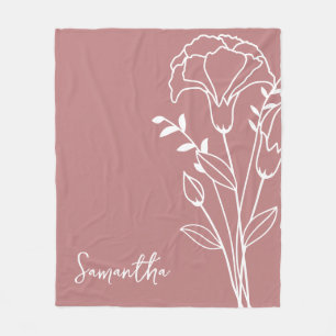 Birth Month Flower, January Rose Calligraphy Name  Fleece Blanket