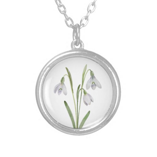 Birth Month Flower January White Snowdrop Silver Plated Necklace