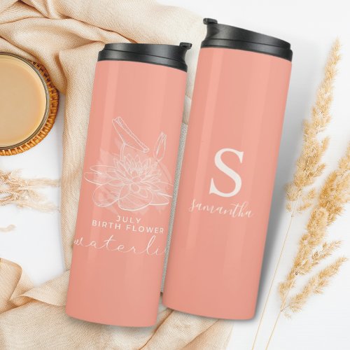 Birth Month Flower July Birthday Gift Monogram Thermal Tumbler