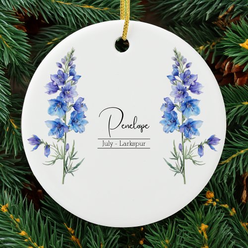 Birth Month Flower July Larkspur Ceramic Ornament