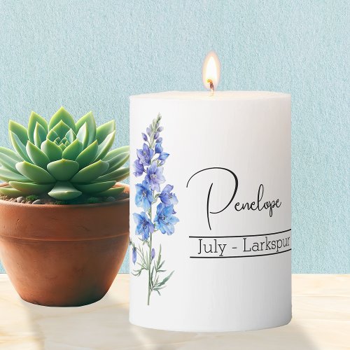 Birth Month Flower July Larkspur Pillar Candle