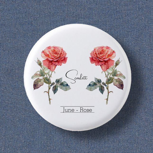 Birth Month Flower June Rose Button (Creator Uploaded)