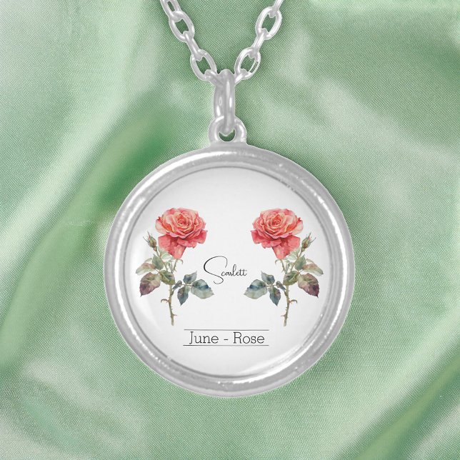 Birth Month Flower June Rose Silver Plated Necklace (Creator Uploaded)