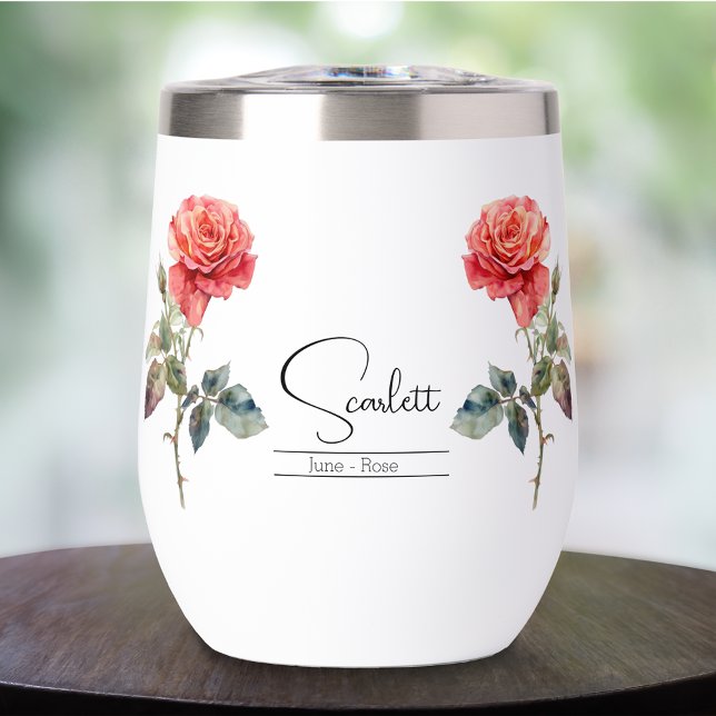 Birth Month Flower June Rose Thermal Wine Tumbler (Creator Uploaded)