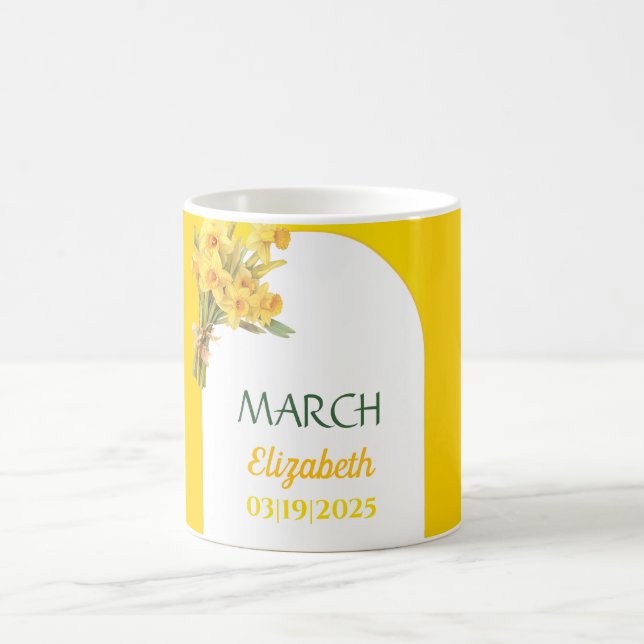 Birth Month Flower March Daffodil Personalized  Coffee Mug (Center)