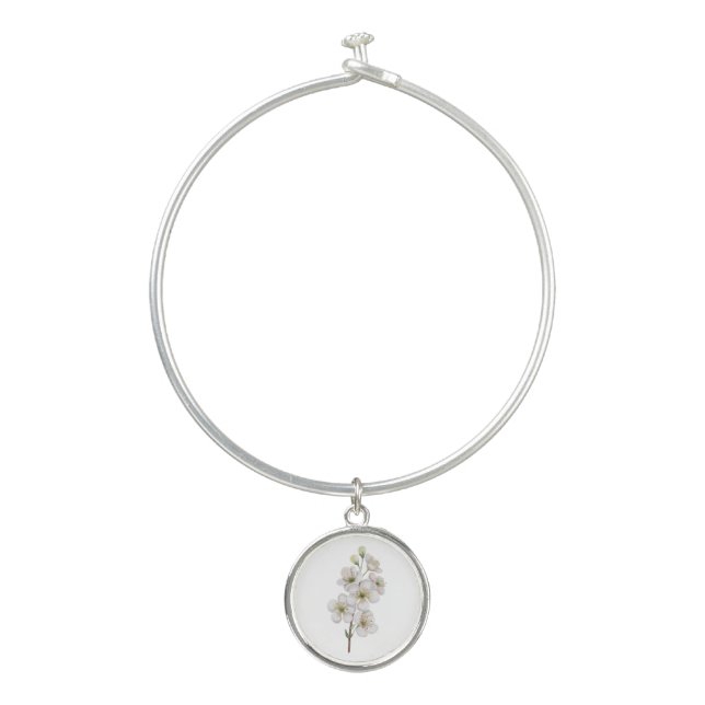 Birth Month Flower May Hawthorn Bangle Bracelet (Front)