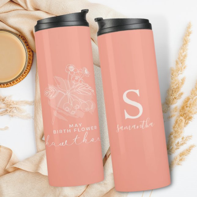 Birth Month Flower May Hawthorn Modern Monogram Thermal Tumbler (Creator Uploaded)