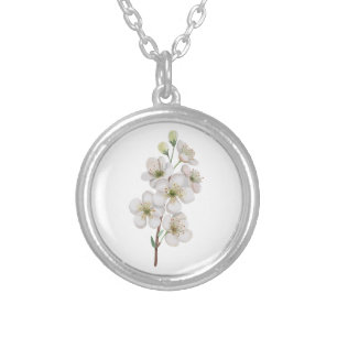 Birth Month Flower May Hawthorn Silver Plated Necklace