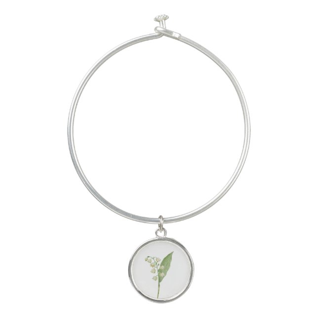 Birth Month Flower May Lily of the Valley Bangle Bracelet (Front)