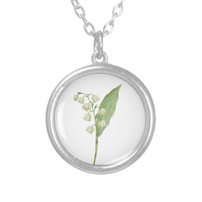 Birth Month Flower May Lily of the Valley Silver Plated Necklace (Front)
