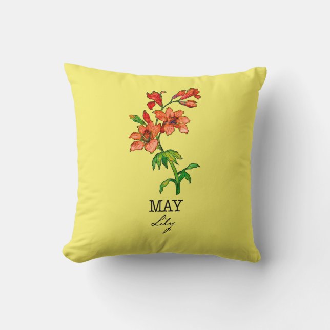 Birth Month Flower May Lily Throw Pillow (Front)