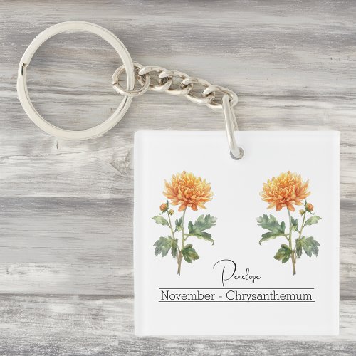 Birth Month Flower November Chrysanthemum Keychain