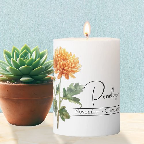 Birth Month Flower November Chrysanthemum Pillar Candle