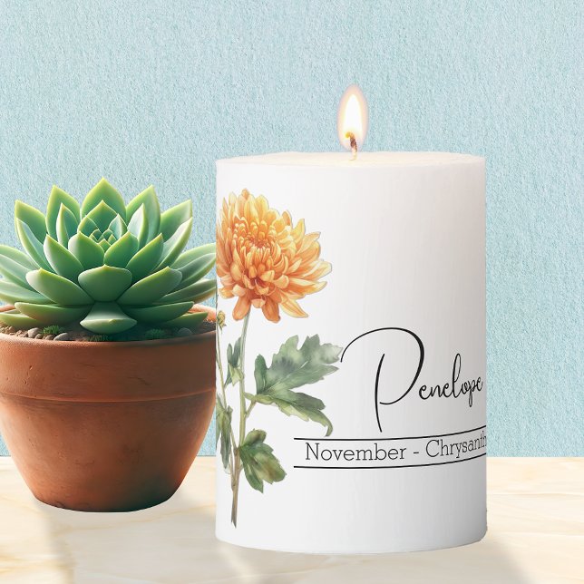 Birth Month Flower November Chrysanthemum Pillar Candle (Creator Uploaded)