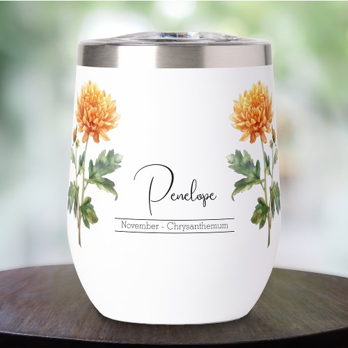 Birth Month Flower November Chrysanthemum Thermal Wine Tumbler