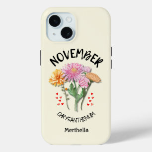 Birth Month Flower NOVEMBER Custom Name Christian iPhone 15 Case
