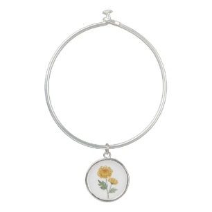 Birth Month Flower November Yellow Chrysanthemum Bangle Bracelet
