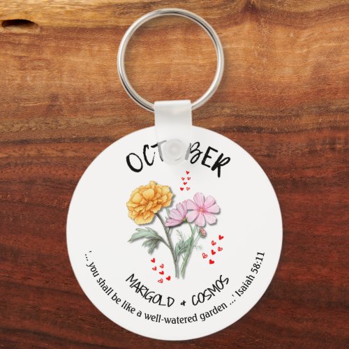 Birth Month Flower OCTOBER Christian Keychain