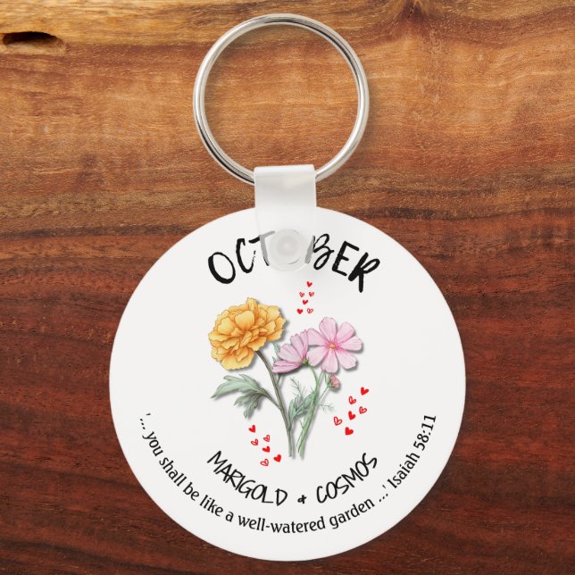 Birth Month Flower OCTOBER Christian Keychain (Front)