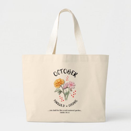 Birth Month Flower OCTOBER Christian Large Tote Bag