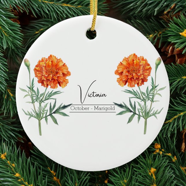 Birth Month Flower October Marigold Ceramic Ornament (Creator Uploaded)