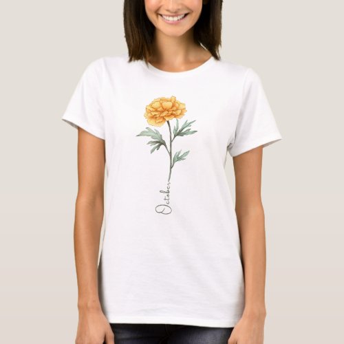 Birth Month Flower October Marigold T_Shirt