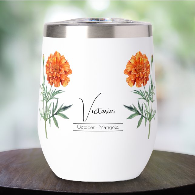Birth Month Flower October Marigold Thermal Wine Tumbler (Creator Uploaded)