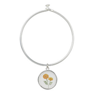 Birth Month Flower October Yellow Marigold Bangle Bracelet