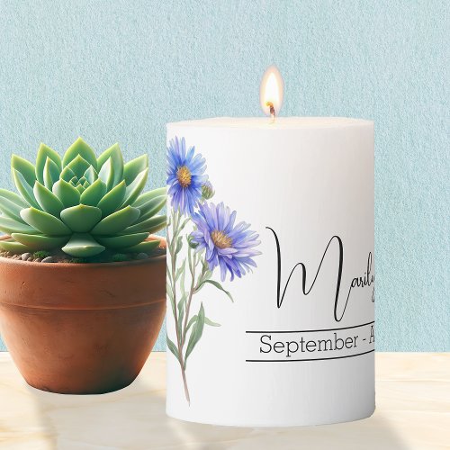 Birth Month Flower September Aster Pillar Candle